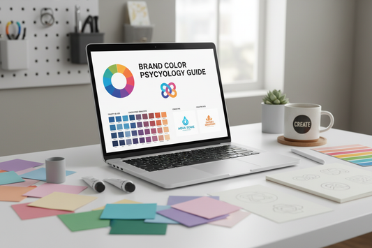 Guía de Psicología del Color para Marcas en laptop - paletas y estrategia de color para emprendedores