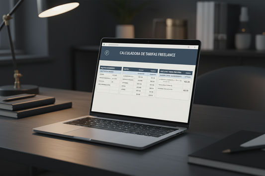 Calculadora Freelance - laptop con planilla Excel automatizada