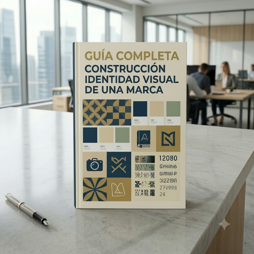 Guía Completa Construcción de Identidad Visual de una Marca sobre escritorio de oficina premium